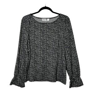 Kasper Womens XL Black White Textured‎ Knit Long Sleeve Bell Cuff Blouse Top